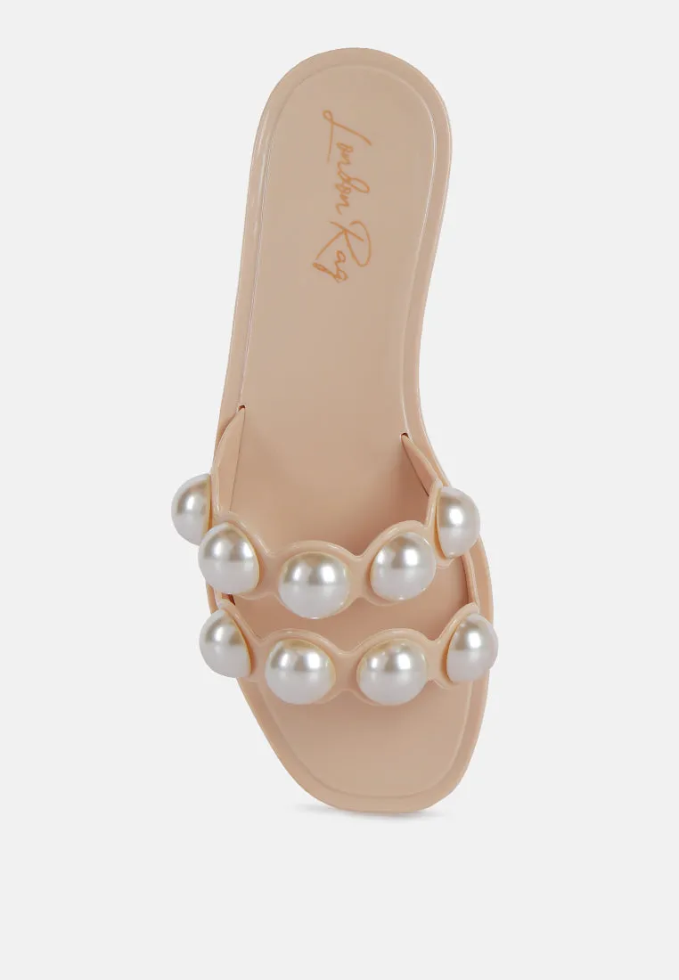 Pearla Faux Pearl Detail Jelly Flats By Ruw