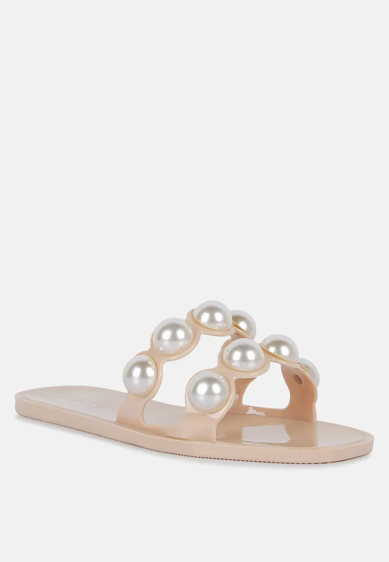 Pearla Faux Pearl Detail Jelly Flats By Ruw