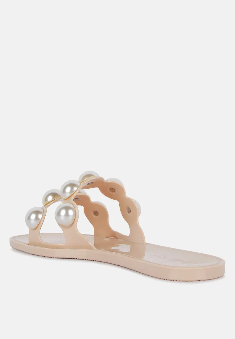 Pearla Faux Pearl Detail Jelly Flats By Ruw