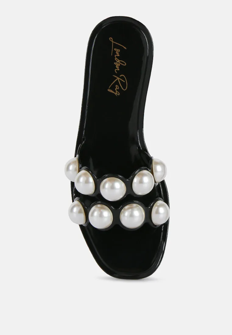 Pearla Faux Pearl Detail Jelly Flats By Ruw