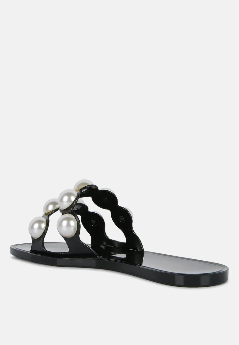 Pearla Faux Pearl Detail Jelly Flats By Ruw