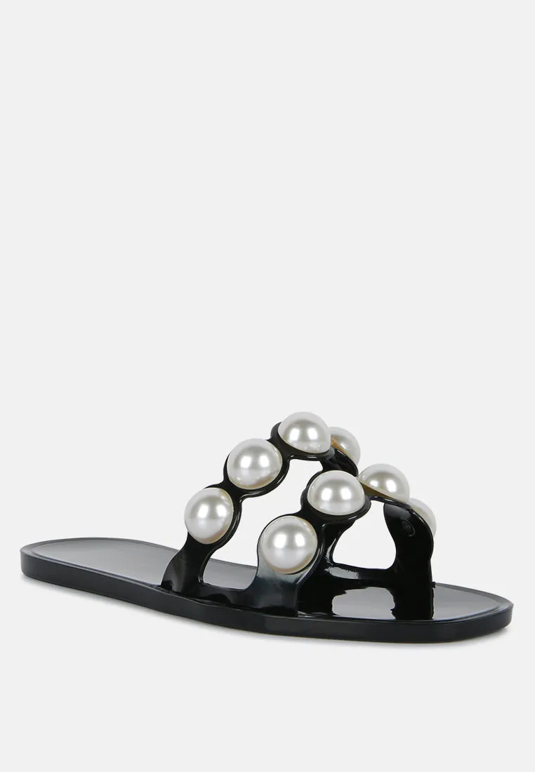 Pearla Faux Pearl Detail Jelly Flats By Ruw