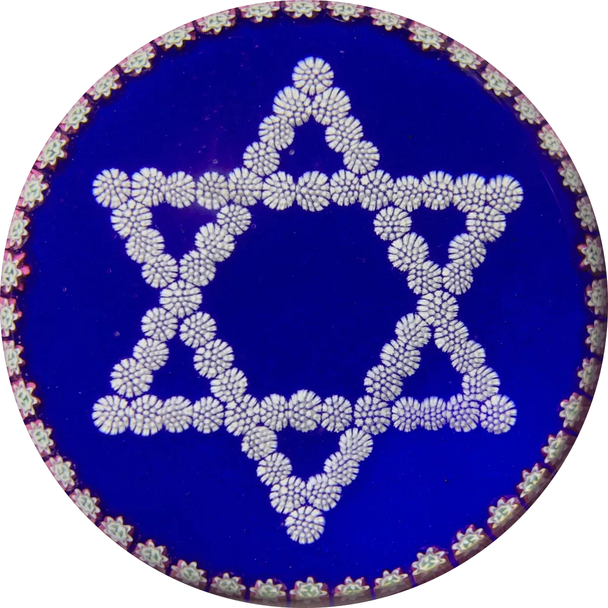 Perthshire Star of David with Complex Millefiori Garland on Opaque Blue Ground