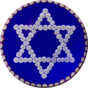 Perthshire Star of David with Complex Millefiori Garland on Opaque Blue Ground