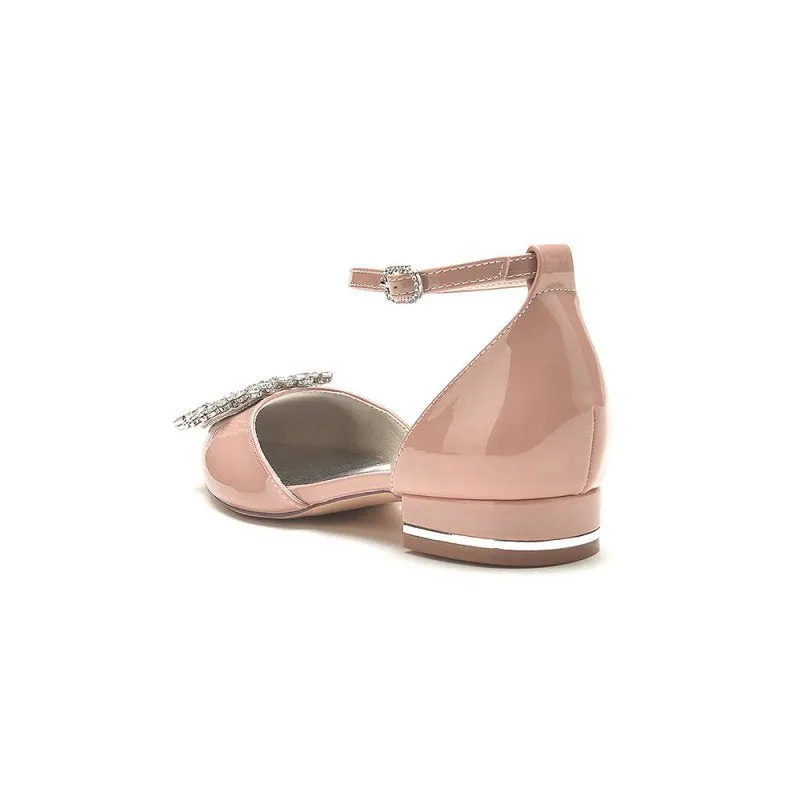Pointed Toe Patent Leather Flats with Crystal Embellishment