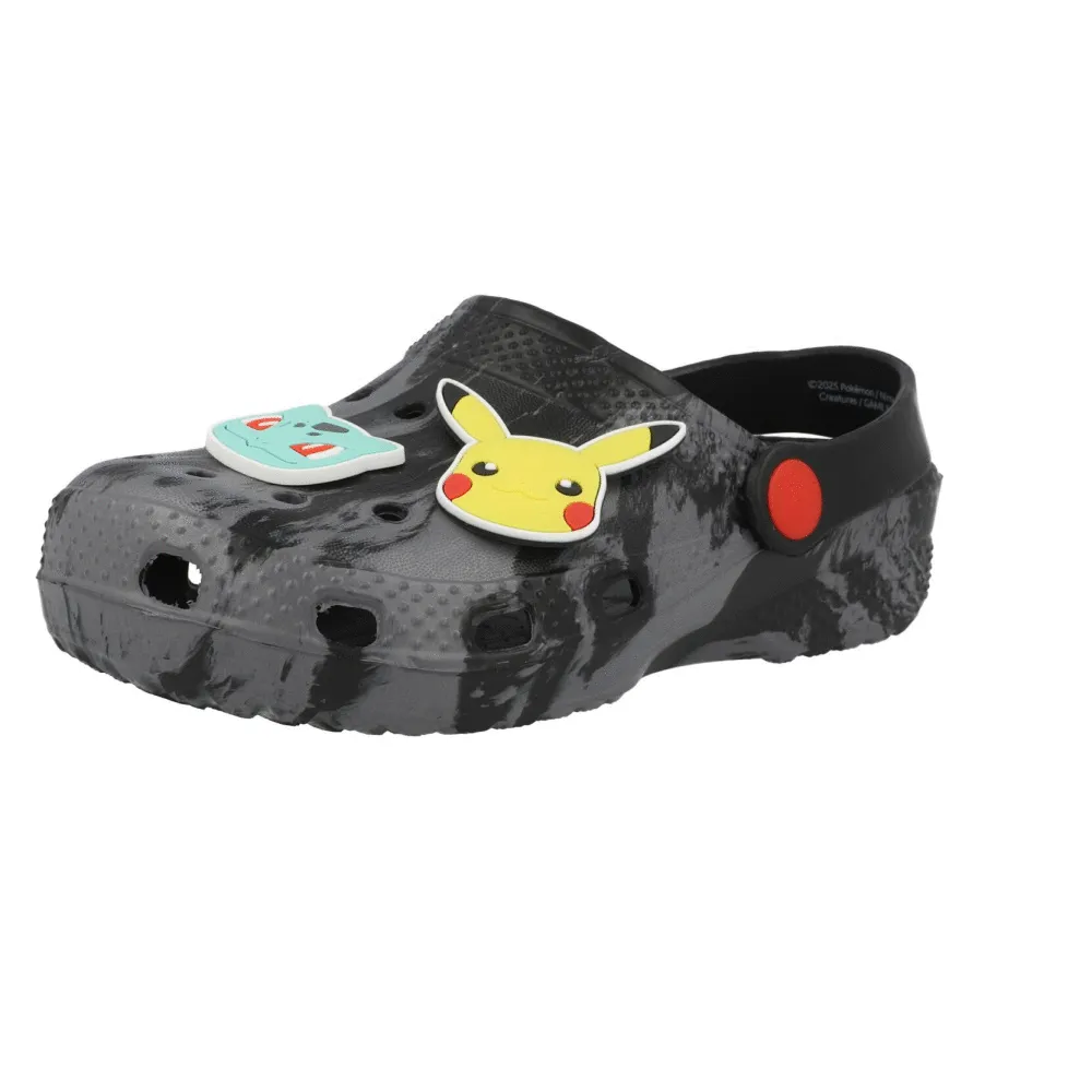 Pokémon Sebou Kids Clogs Black and Grey with 3D Badges