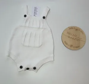 Premium White Knitted Pocket Front Romper