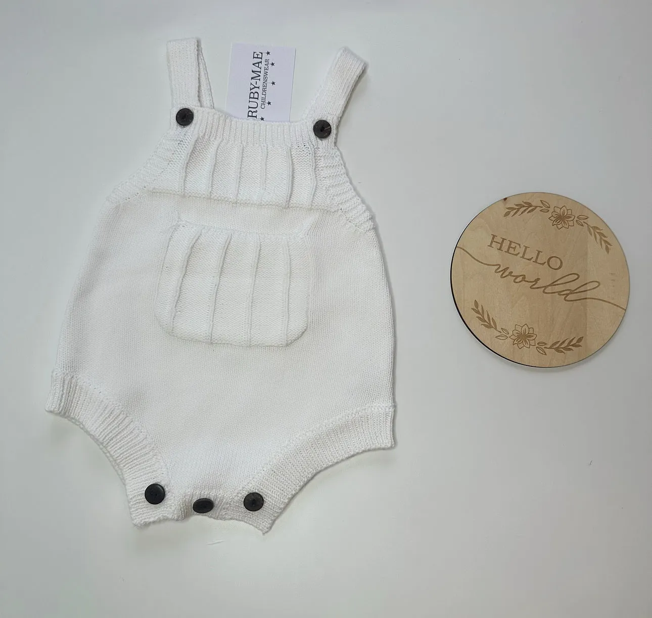 Premium White Knitted Pocket Front Romper
