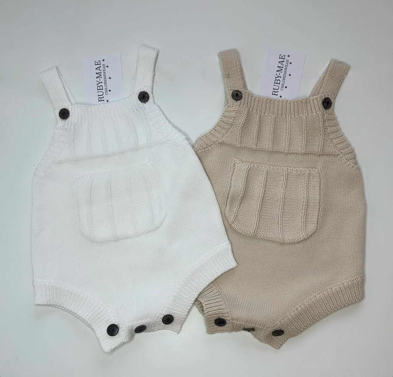 Premium White Knitted Pocket Front Romper