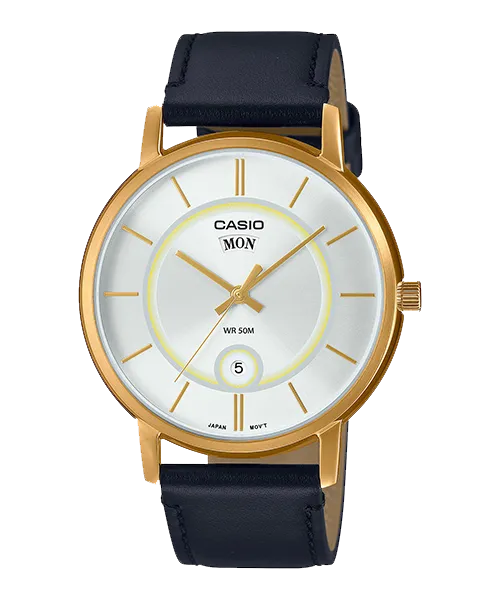 Reloj casual correa de cuero MTP-B120GL-7AV