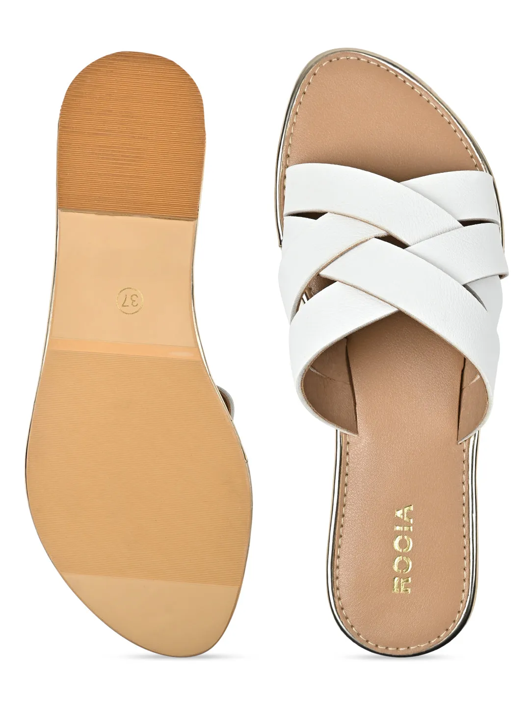 Rocia By Regal White Women Criss-Cross Flats