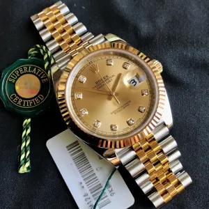 Rolex Datejust 126333 Champagne Diamond 41mm Steel Gold Two Tone Automatic Watch Box & Papers 2016