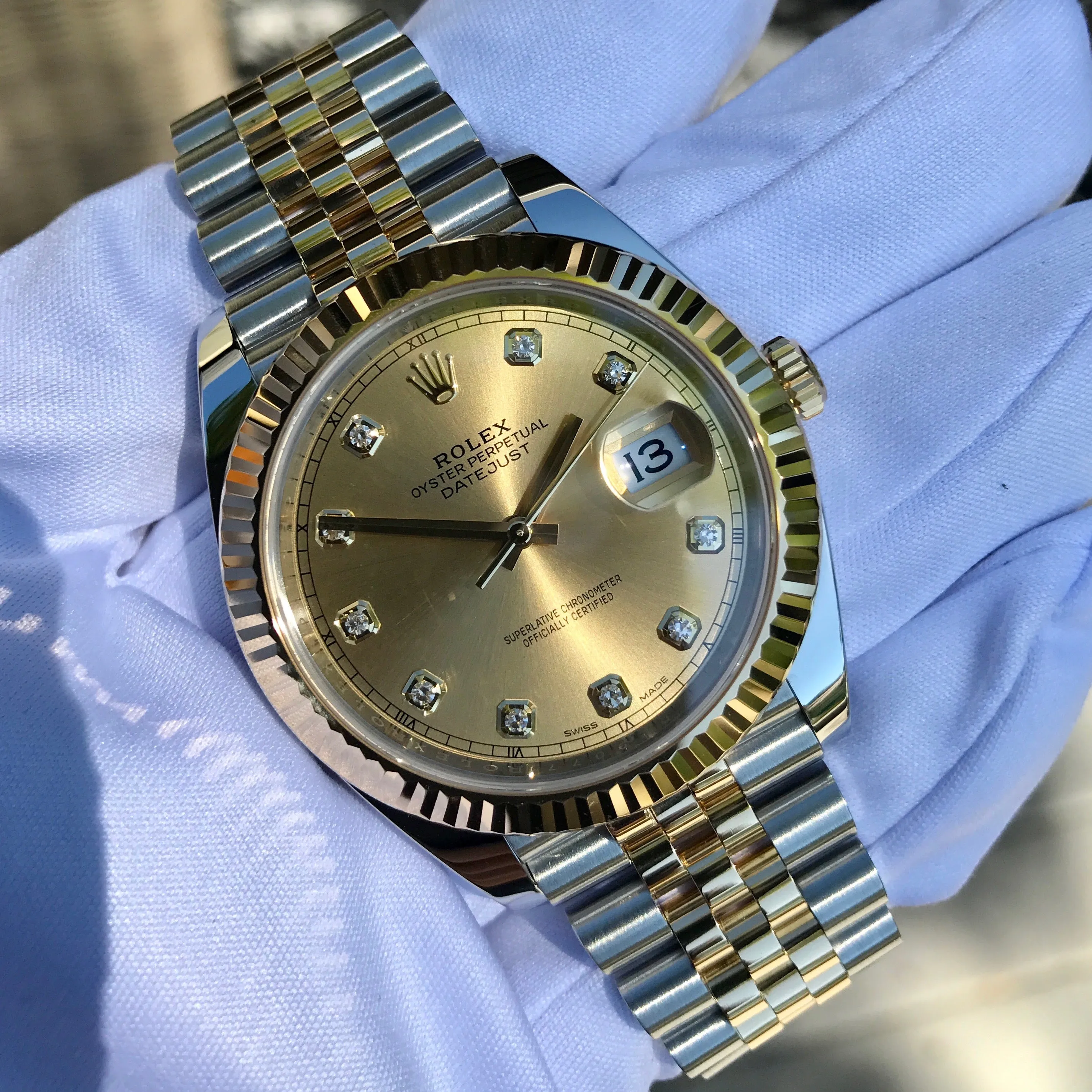 Rolex Datejust 126333 Champagne Diamond 41mm Steel Gold Two Tone Automatic Watch Box & Papers 2016