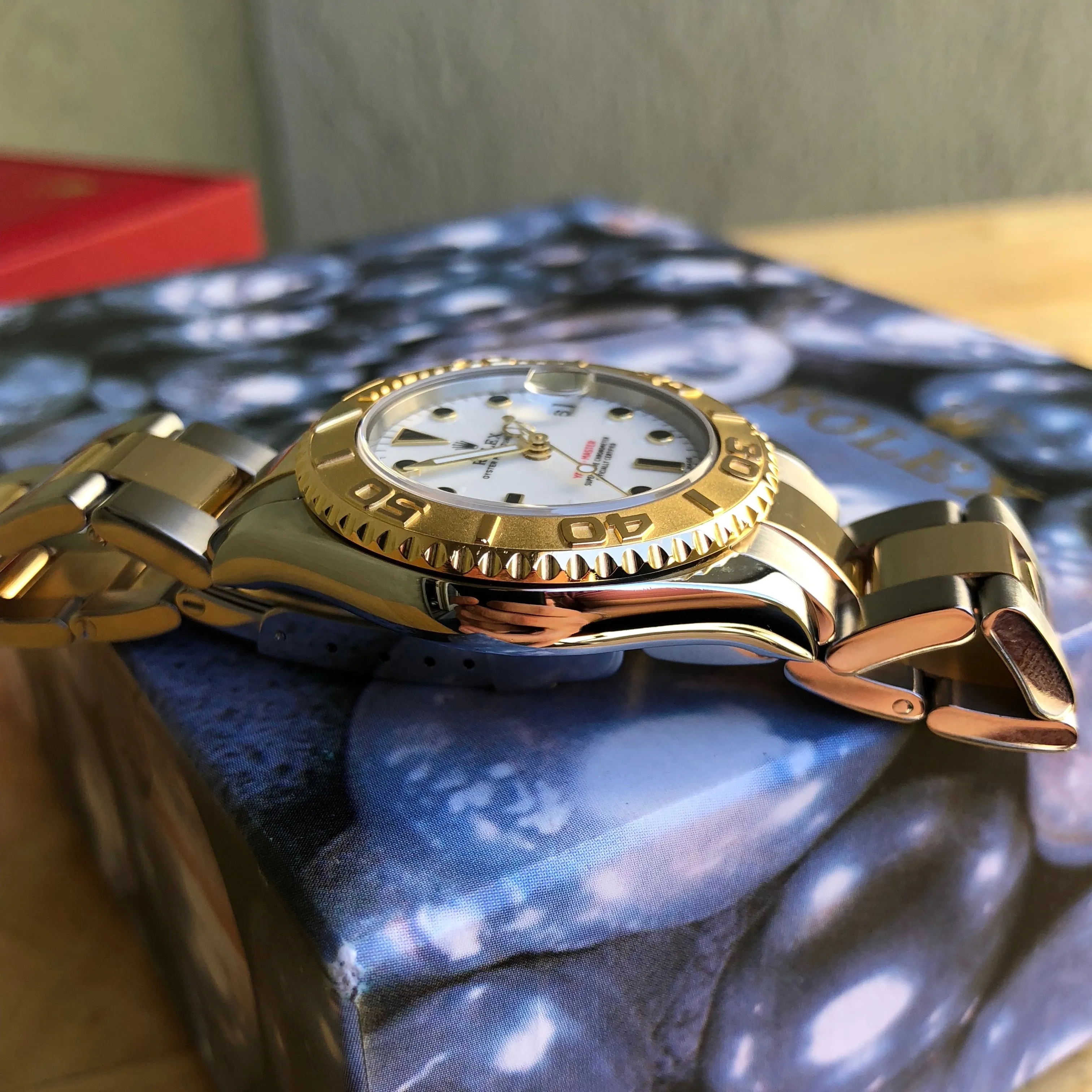 Rolex Yachtmaster 168623 Two Tone Steel Gold 35mm Mid Size White Oyster Wristwatch Box Papers