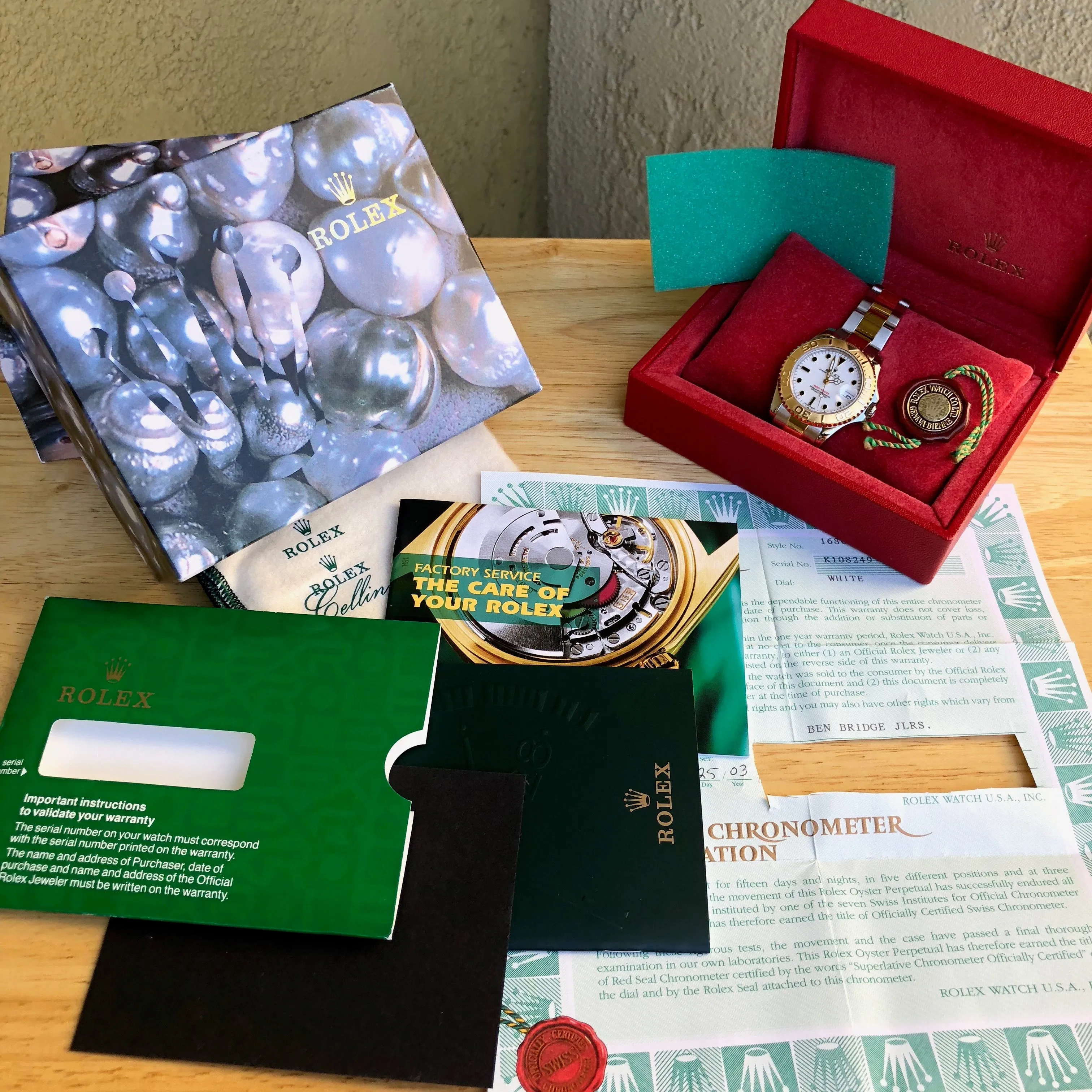 Rolex Yachtmaster 168623 Two Tone Steel Gold 35mm Mid Size White Oyster Wristwatch Box Papers