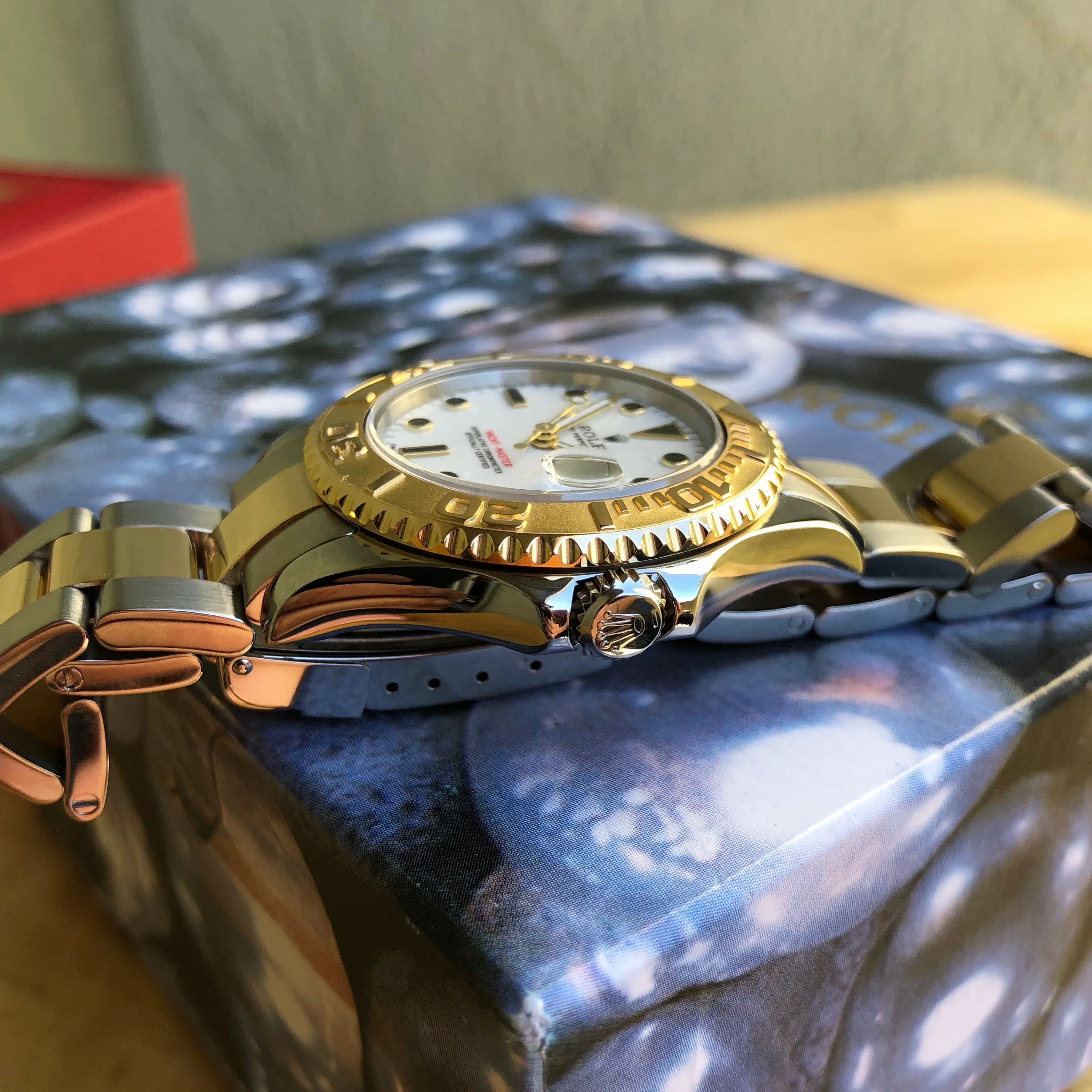Rolex Yachtmaster 168623 Two Tone Steel Gold 35mm Mid Size White Oyster Wristwatch Box Papers