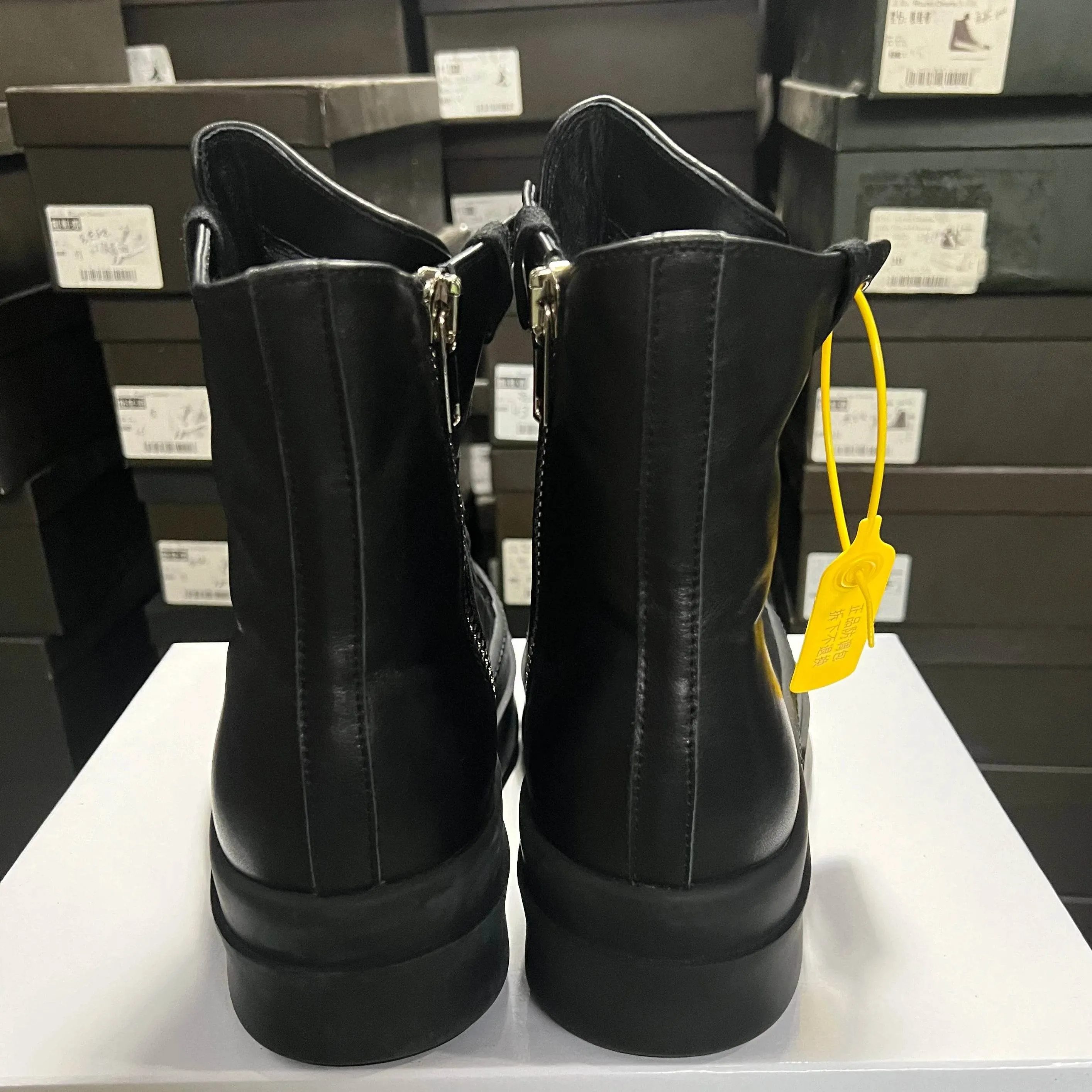 Round Designer Women Ankle Boot Platform 6cm High Original Casual Luxury Girl Dress Black Owens Leather Zip Flat Street Shoe