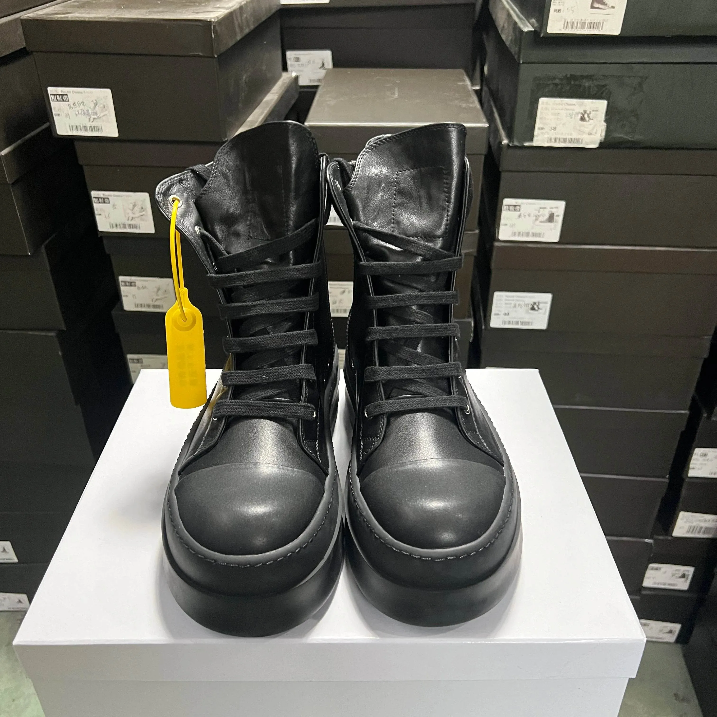 Round Designer Women Ankle Boot Platform 6cm High Original Casual Luxury Girl Dress Black Owens Leather Zip Flat Street Shoe