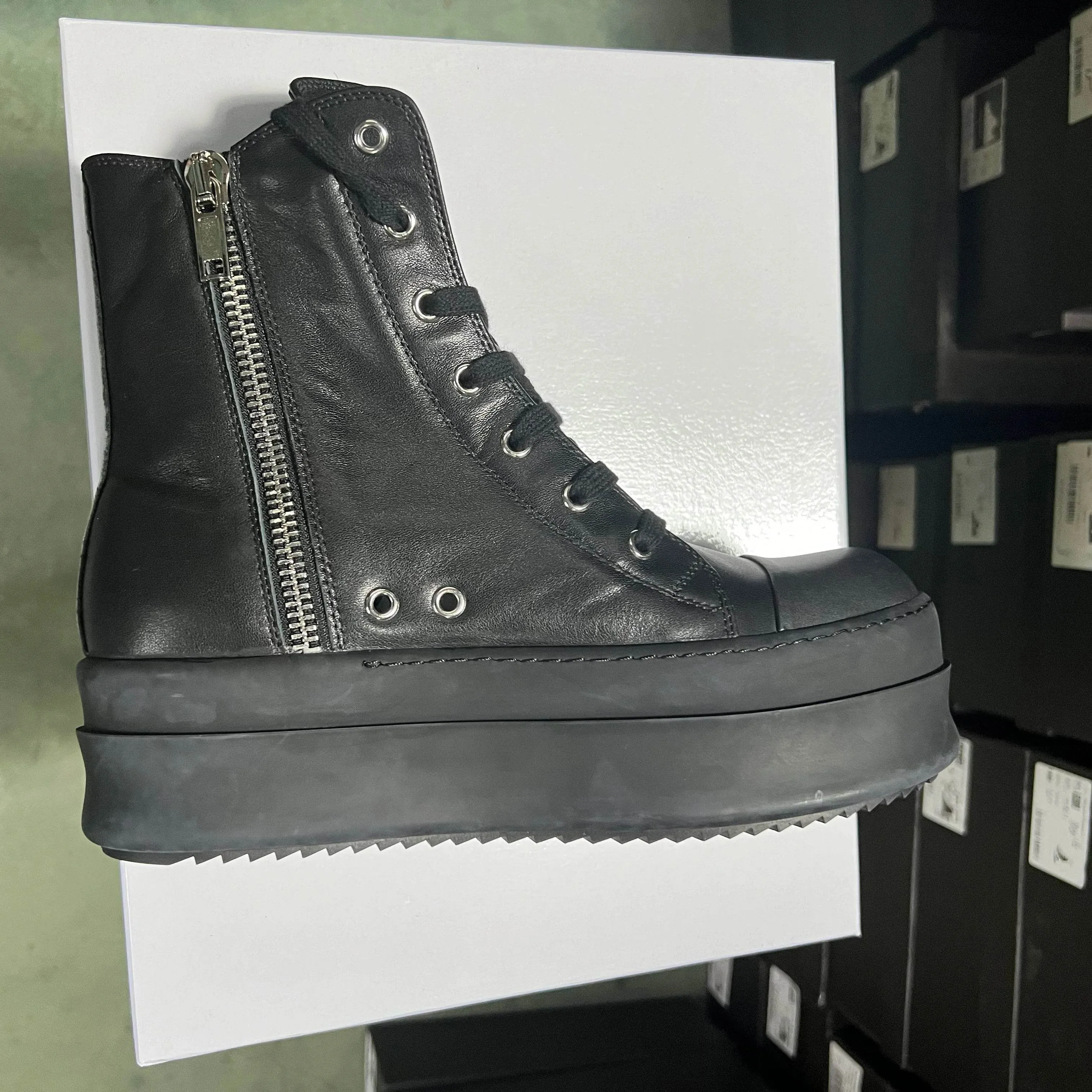 Round Designer Women Ankle Boot Platform 6cm High Original Casual Luxury Girl Dress Black Owens Leather Zip Flat Street Shoe