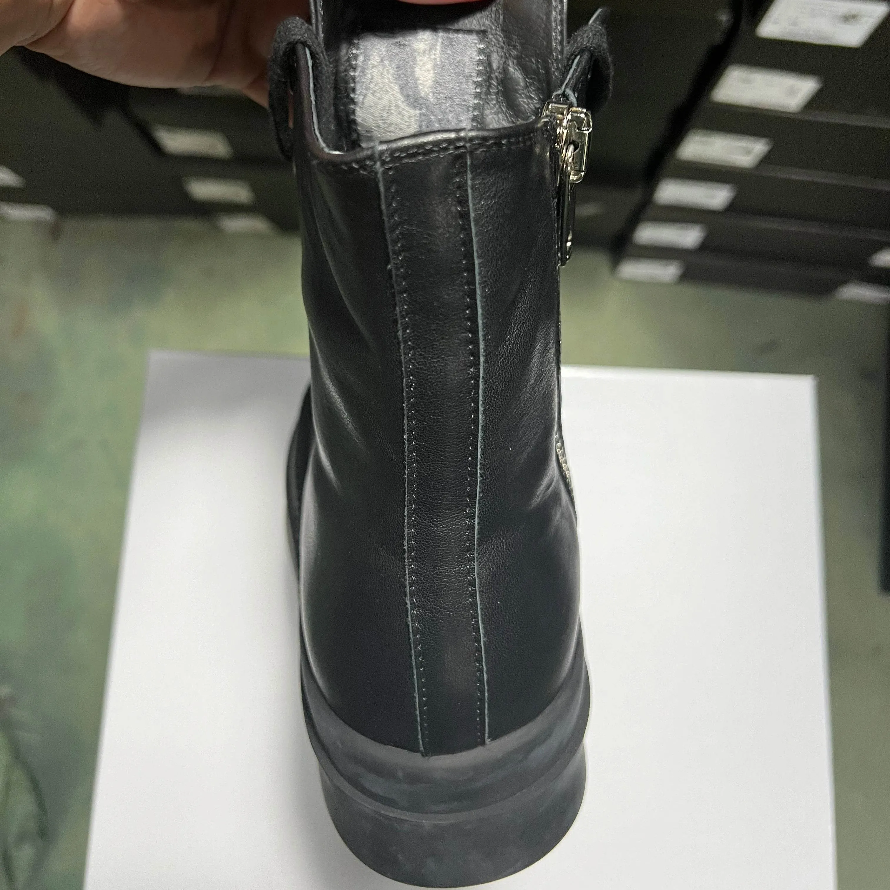Round Designer Women Ankle Boot Platform 6cm High Original Casual Luxury Girl Dress Black Owens Leather Zip Flat Street Shoe