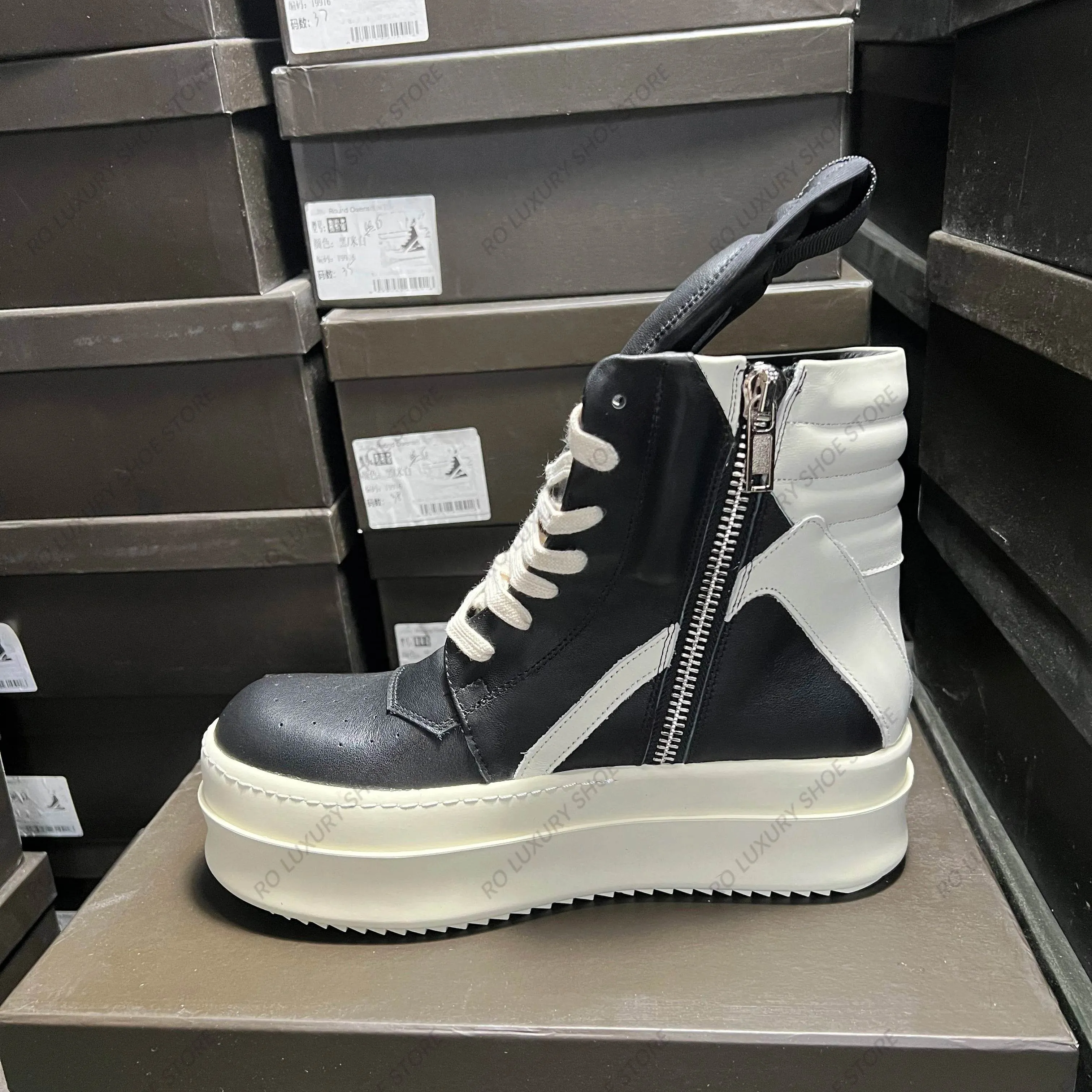 Round Designer Women Ankle Boot Platform 6cm Original Casual Luxury Girl Dress Geobasket Black Leather Zip Flat Street Shoe