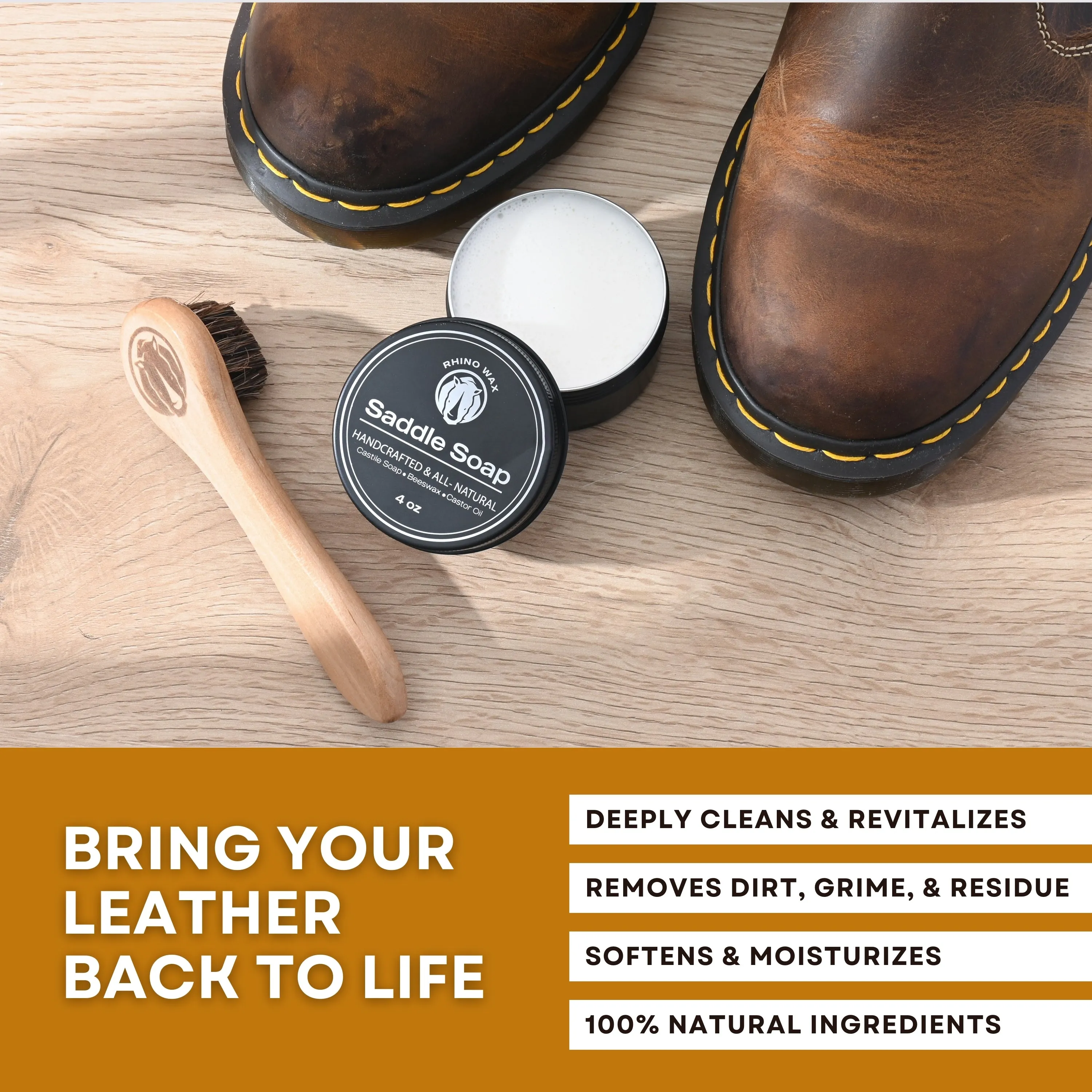 Saddle Soap for Leather Cleaning - 100% All Natural (4oz)