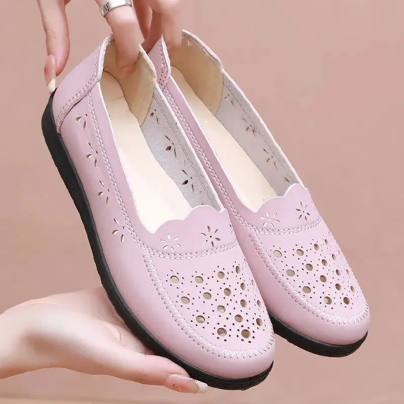 Sandals Summer Comfort  Baotou  Soft Sole Mom's Shoes Flat Sole Women's Shoes Hole Leather Shoes Middle and Old Age Shoes