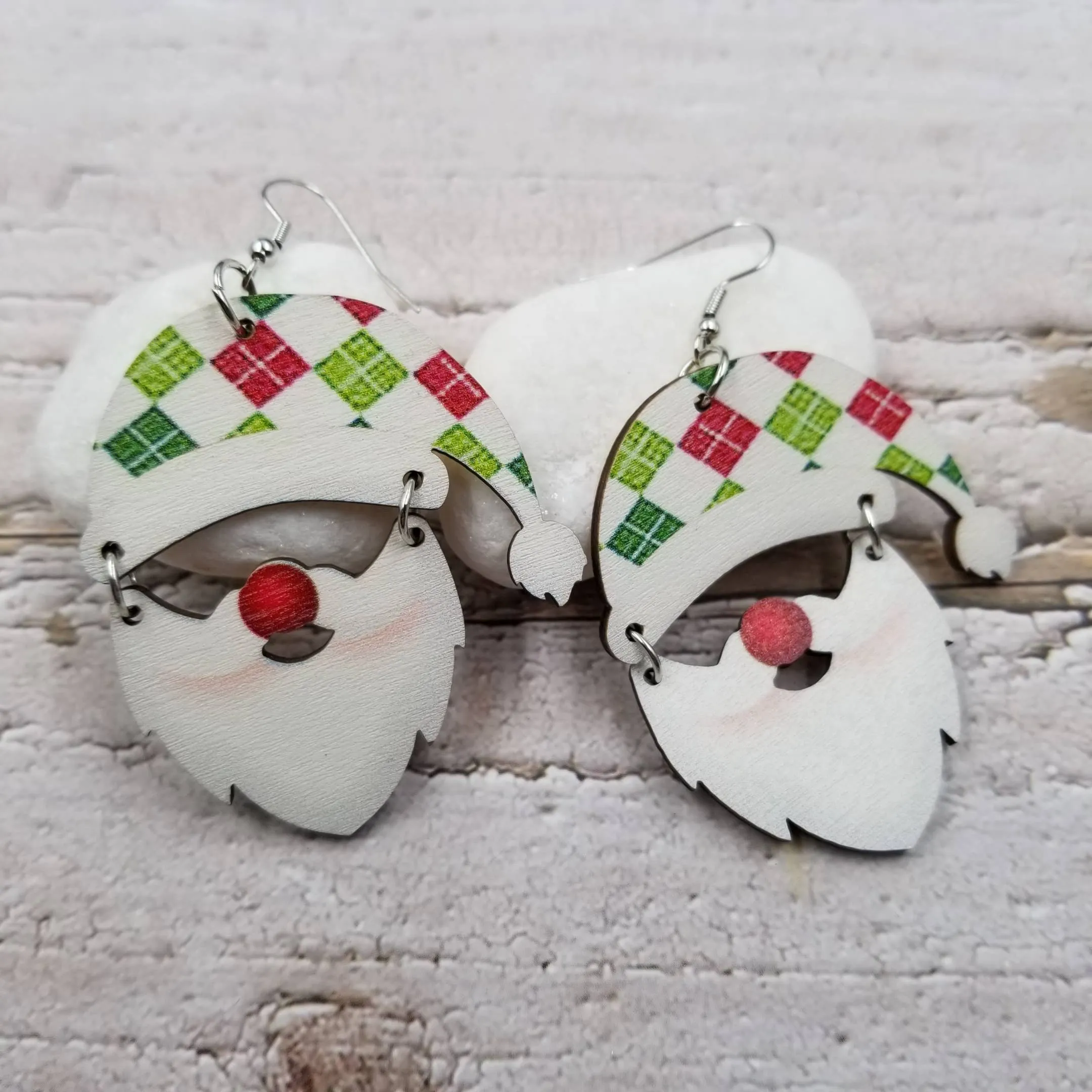 Santa Christmas Wood Earrings | Choose Colors: Red