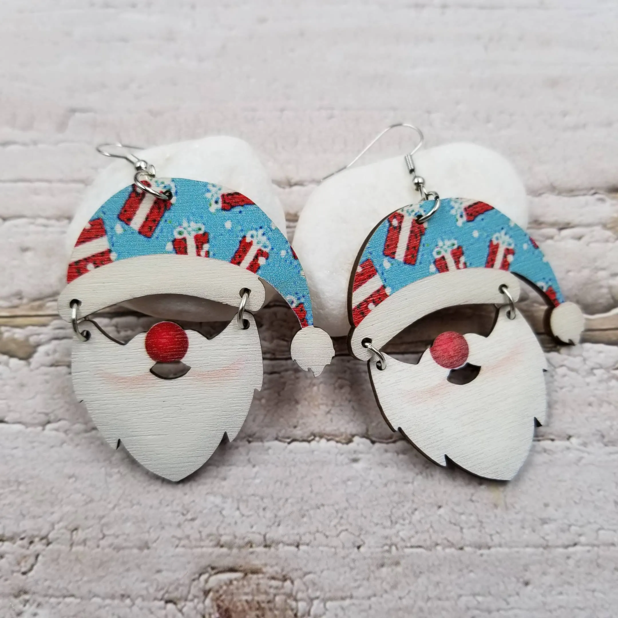Santa Christmas Wood Earrings | Choose Colors: Red