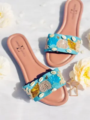 Seashell Breeze Blue Sandal Flats