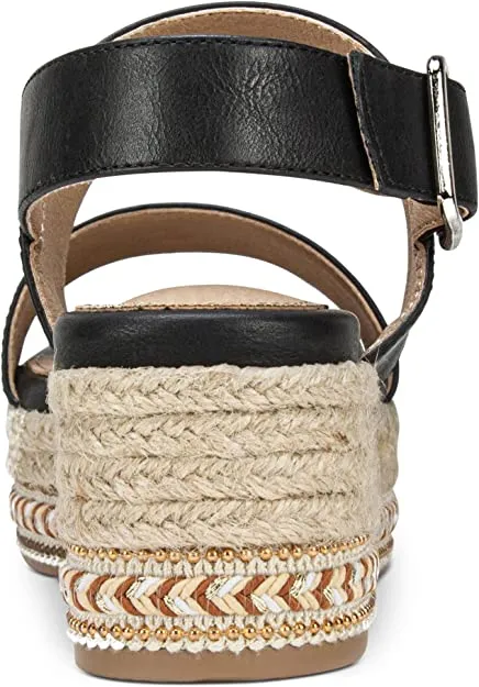 SEVEN DIALS Womens Leawood Embellished Wedge Sandals Black 5.5 Medium (B,M)