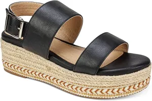SEVEN DIALS Womens Leawood Embellished Wedge Sandals Black 5.5 Medium (B,M)