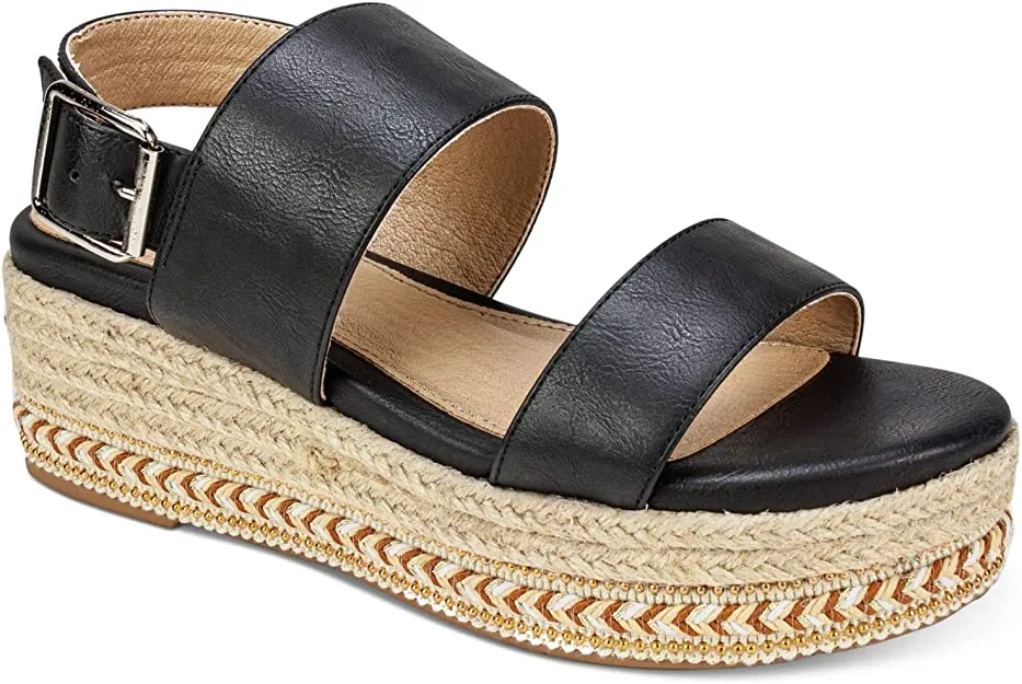 SEVEN DIALS Womens Leawood Embellished Wedge Sandals Black 5.5 Medium (B,M)
