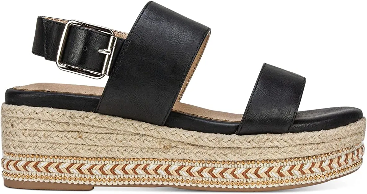 SEVEN DIALS Womens Leawood Embellished Wedge Sandals Black 5.5 Medium (B,M)
