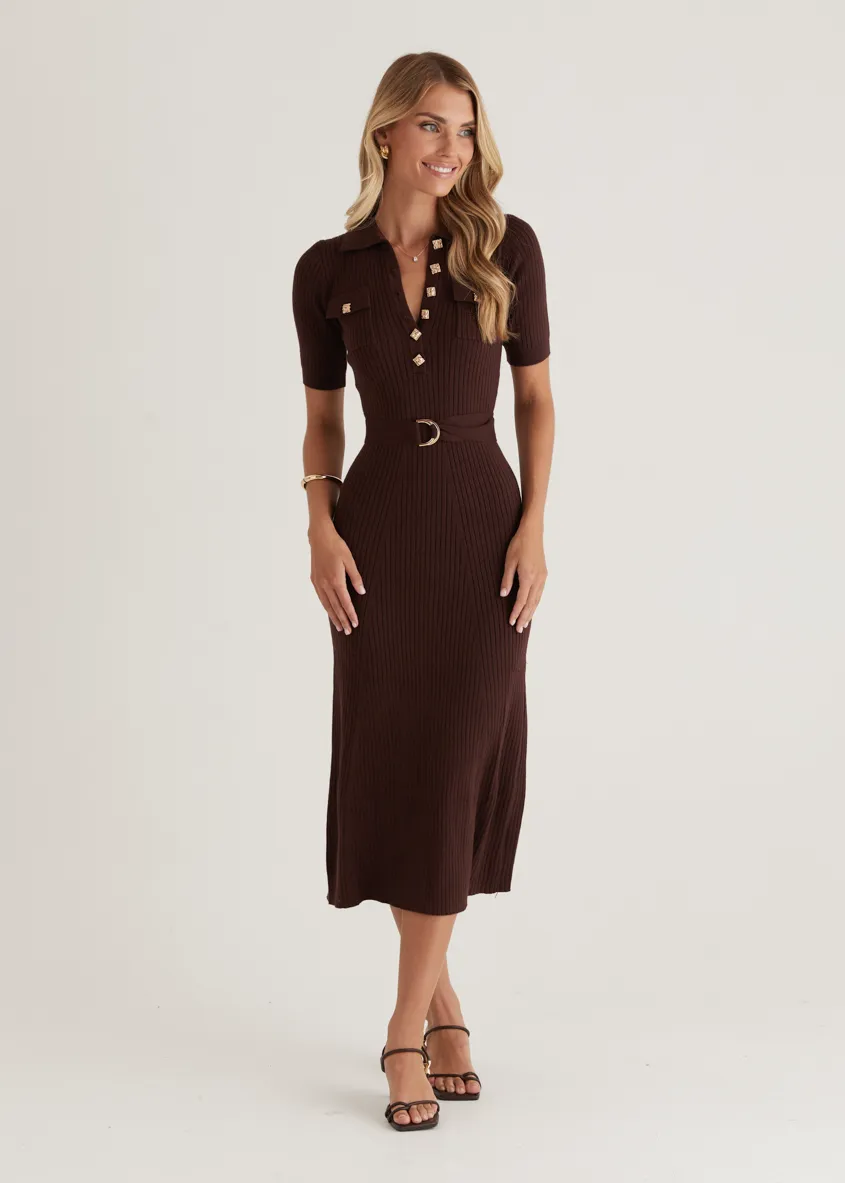 Siesta Knit Midi Dress - Chocolate