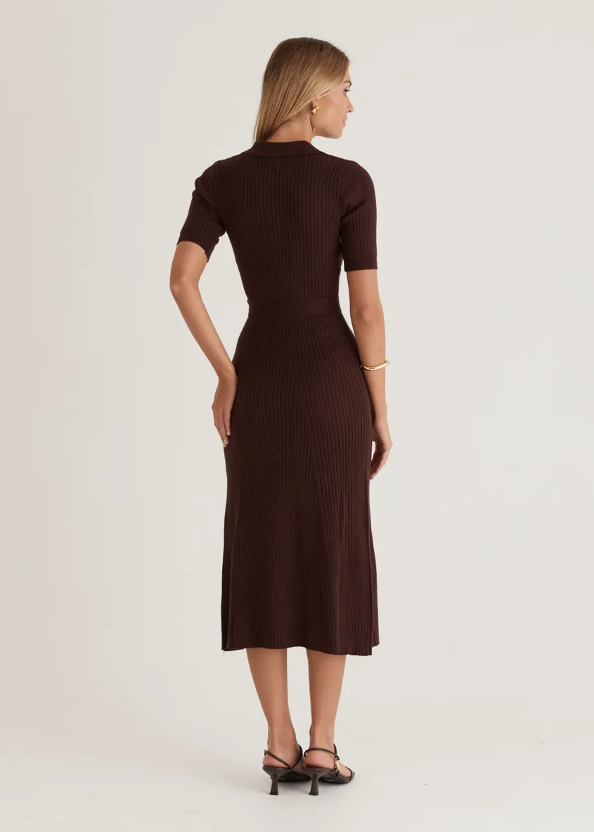Siesta Knit Midi Dress - Chocolate