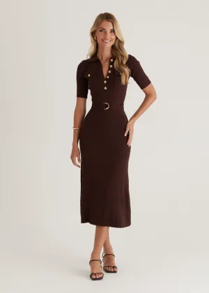 Siesta Knit Midi Dress - Chocolate