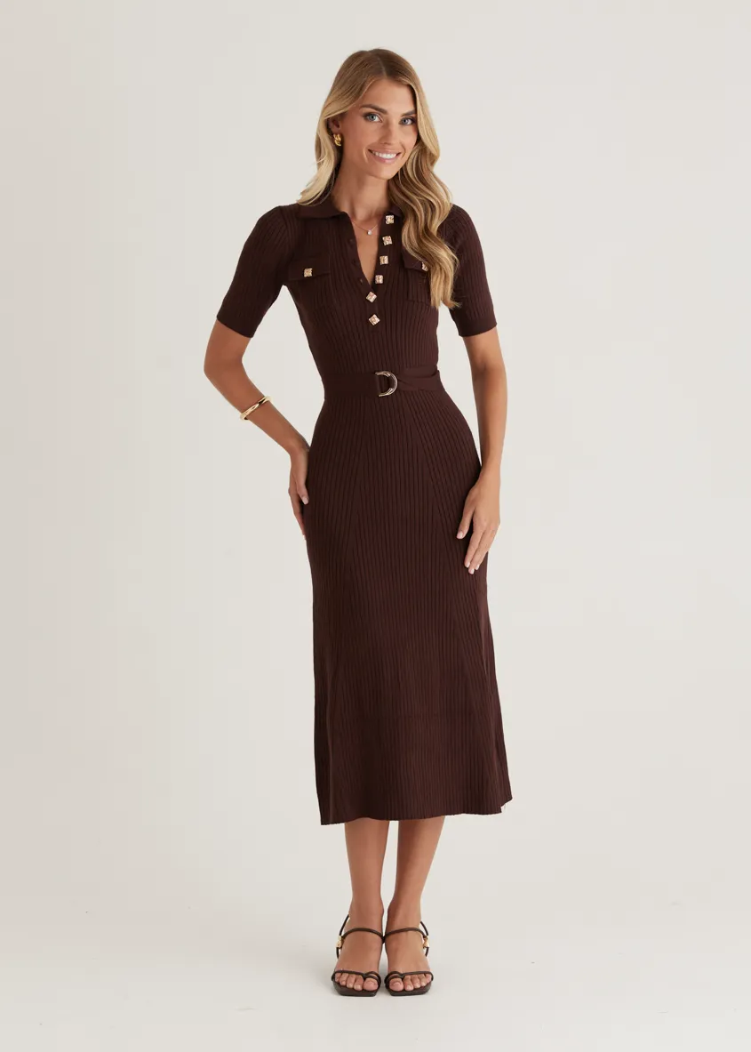 Siesta Knit Midi Dress - Chocolate