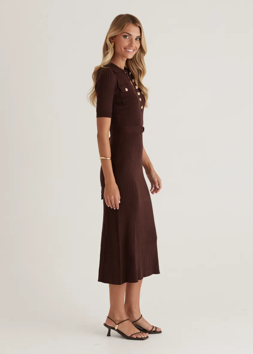 Siesta Knit Midi Dress - Chocolate