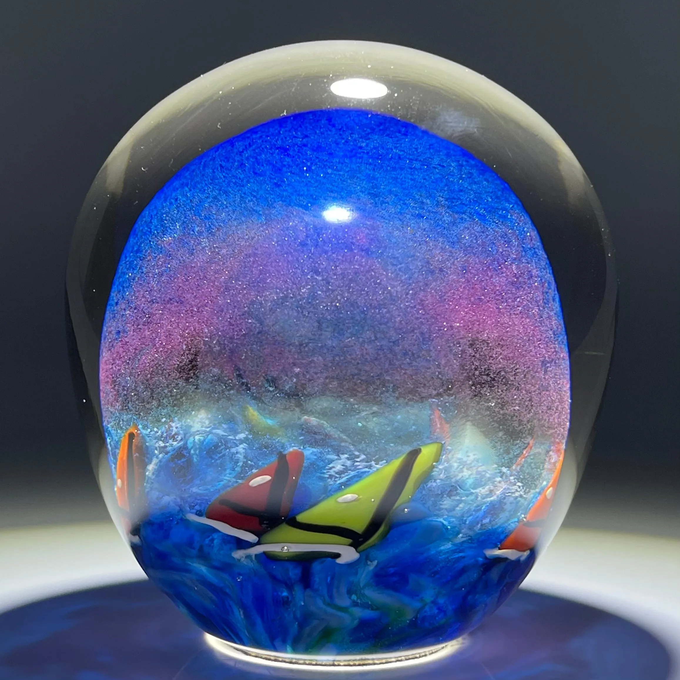 Signed Karg 1997 Torchwork Sail Boat Race Partially Hollow Blown Glass Art Paperweight
