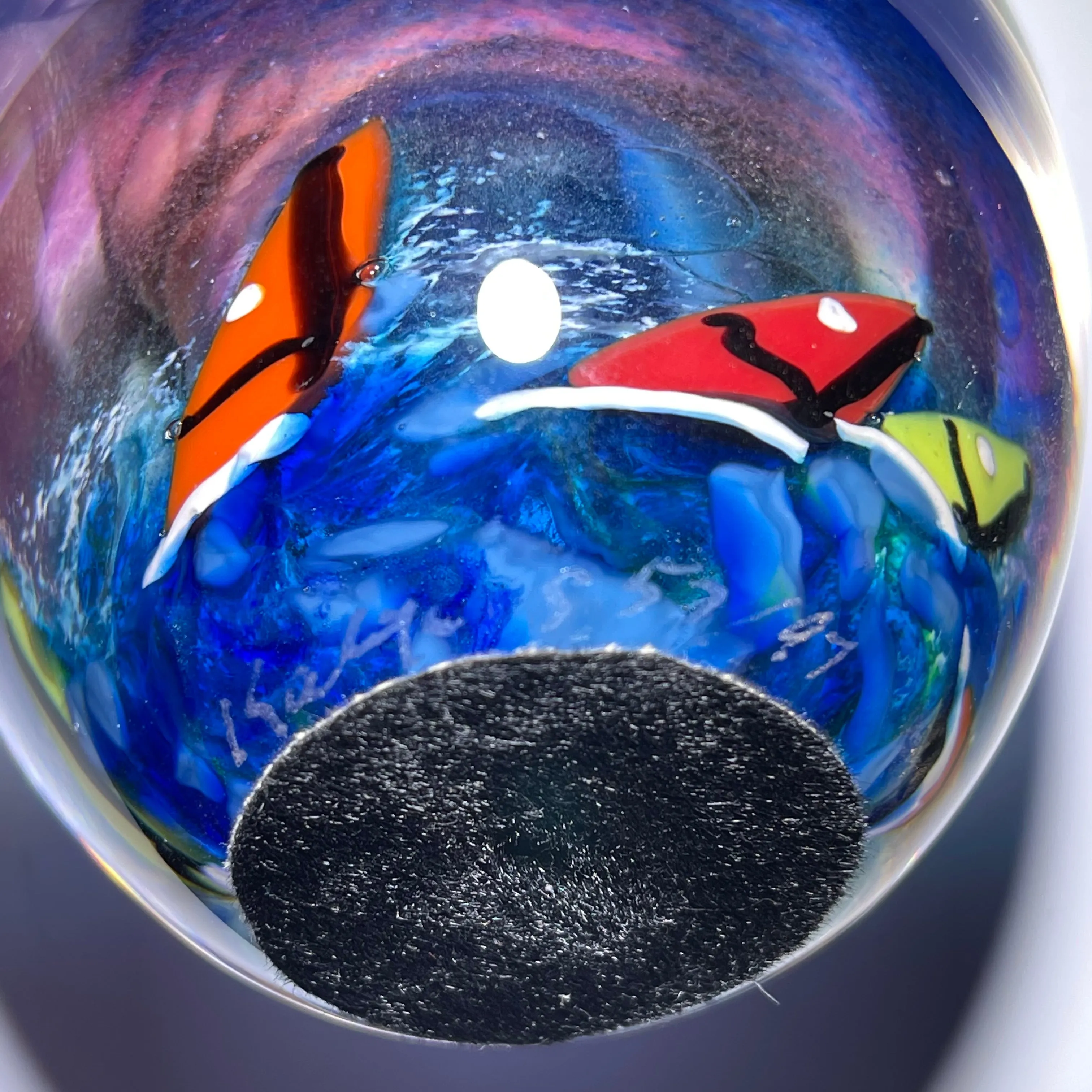 Signed Karg 1997 Torchwork Sail Boat Race Partially Hollow Blown Glass Art Paperweight