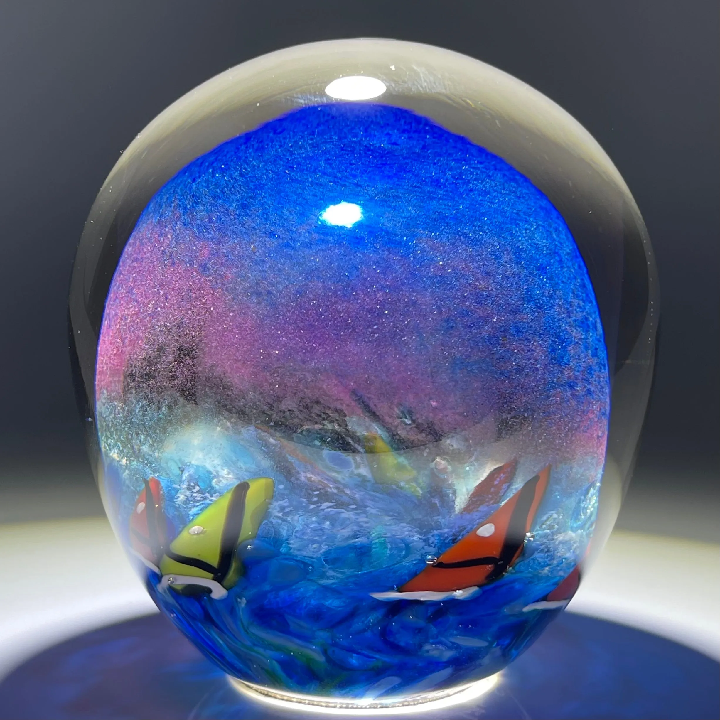 Signed Karg 1997 Torchwork Sail Boat Race Partially Hollow Blown Glass Art Paperweight