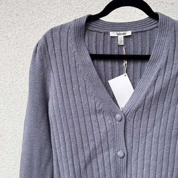 Splendid Cardigan Sweater Ribbed Knit Button Front Long Sleeve Lilac S NWT