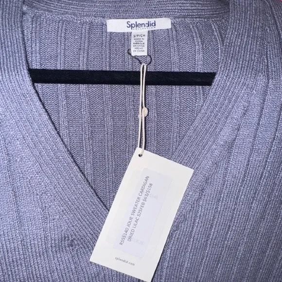 Splendid Cardigan Sweater Ribbed Knit Button Front Long Sleeve Lilac S NWT