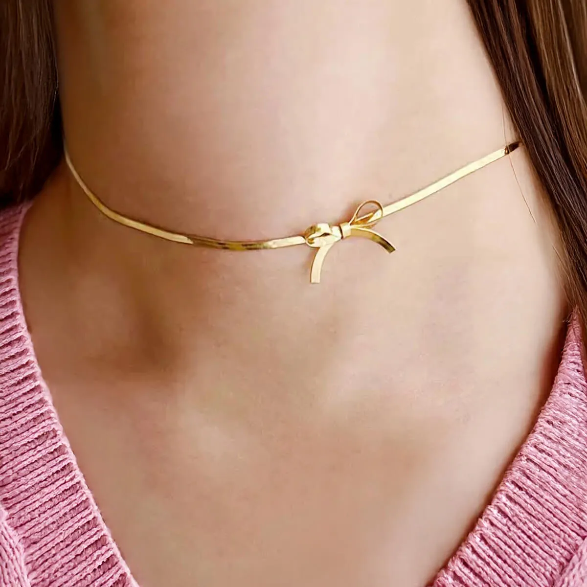 Teräksinen choker kaulakoru rusetti koristeella (Teräs 316L)