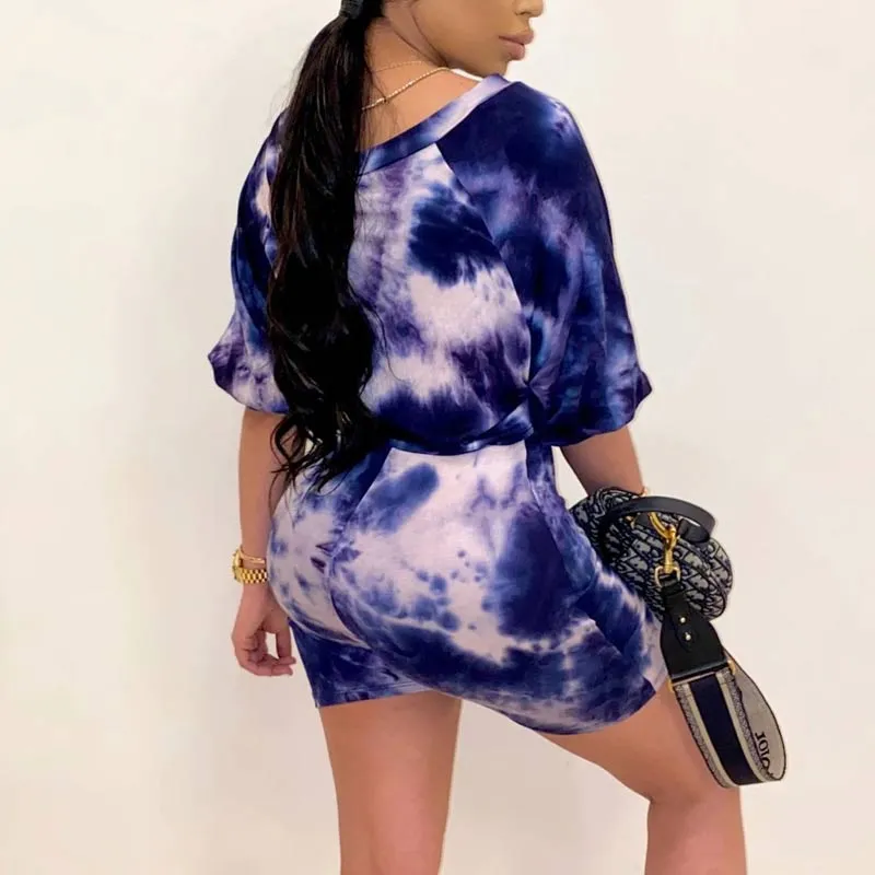Tie Dye Print Crop Top & Shorts Set