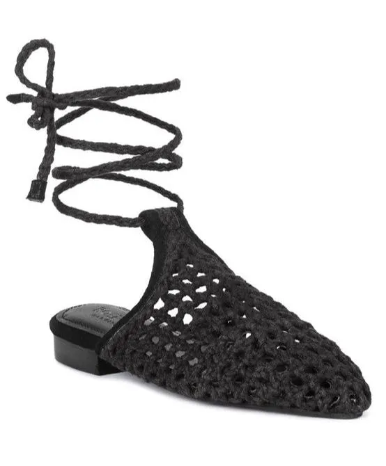 TUTSI HANDWOVEN HONEYCOMB COTTON TIE UP MULE FLATS