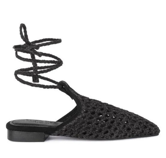 TUTSI HANDWOVEN HONEYCOMB COTTON TIE UP MULE FLATS