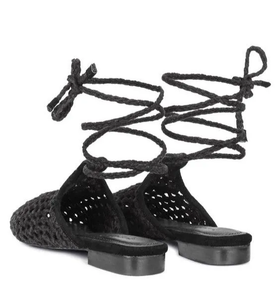 TUTSI HANDWOVEN HONEYCOMB COTTON TIE UP MULE FLATS