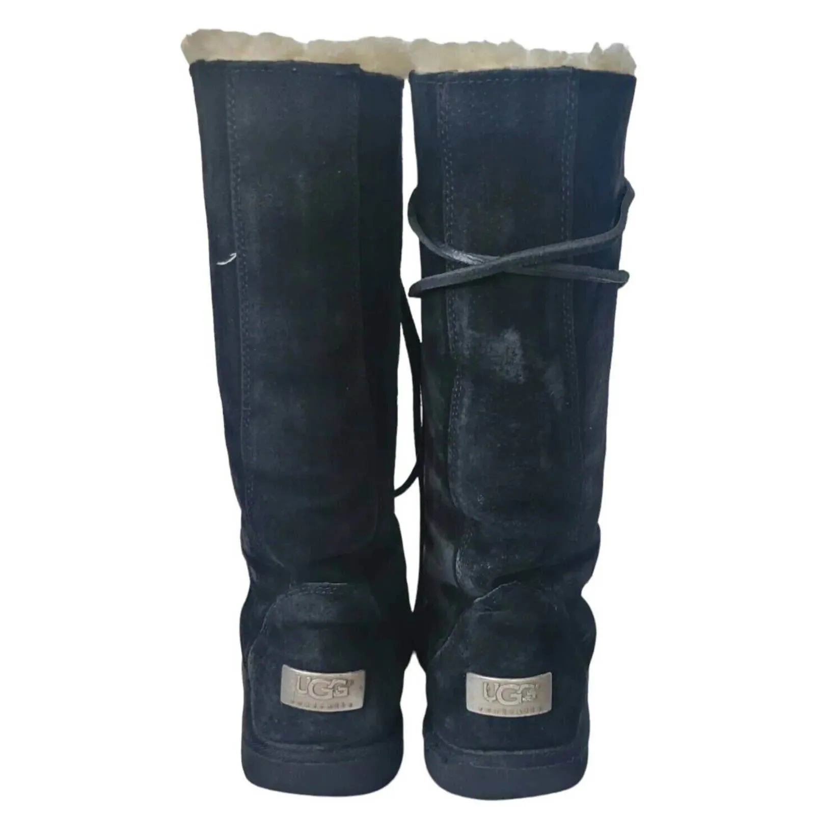 (Used) Ugg Boots Black Suede Lace Up Shearling Tall Women Boots Size US 8 / EU 39
